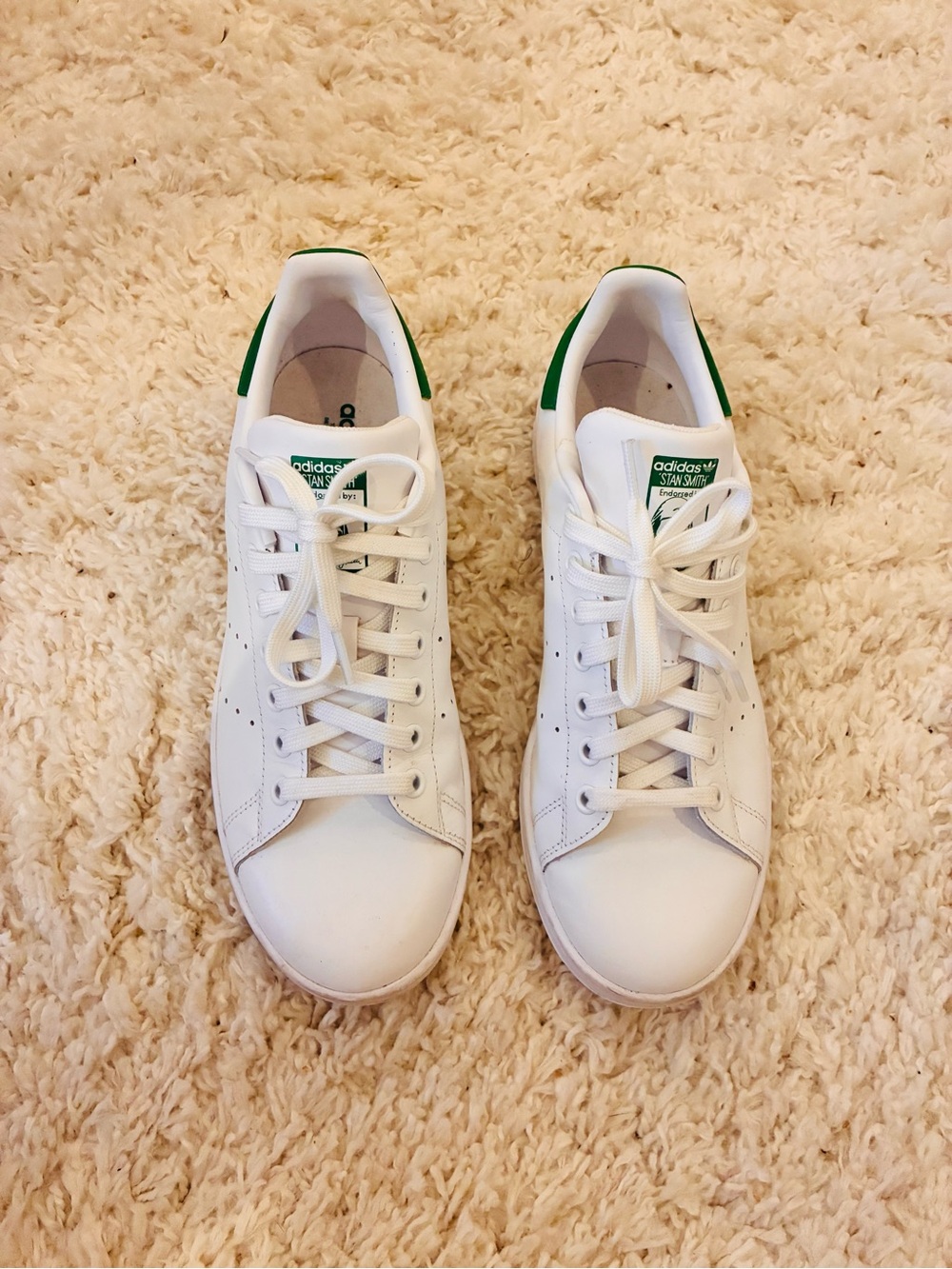 adidas Stan Smith White Leather Tennis Sneakers with Green Heel Tab